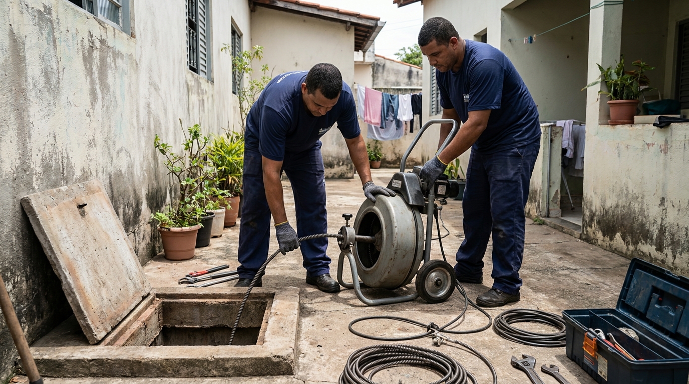 Desentupimento de Coluna Sanitária no Centro, Uberaba‑MG